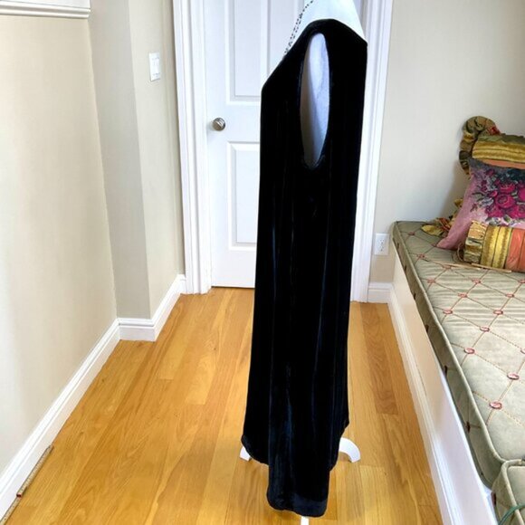 Citron Dress Black Velvet Silk Blend Sleeveless Midi Maxi 52” Bust (~3X) - Picture 2 of 8